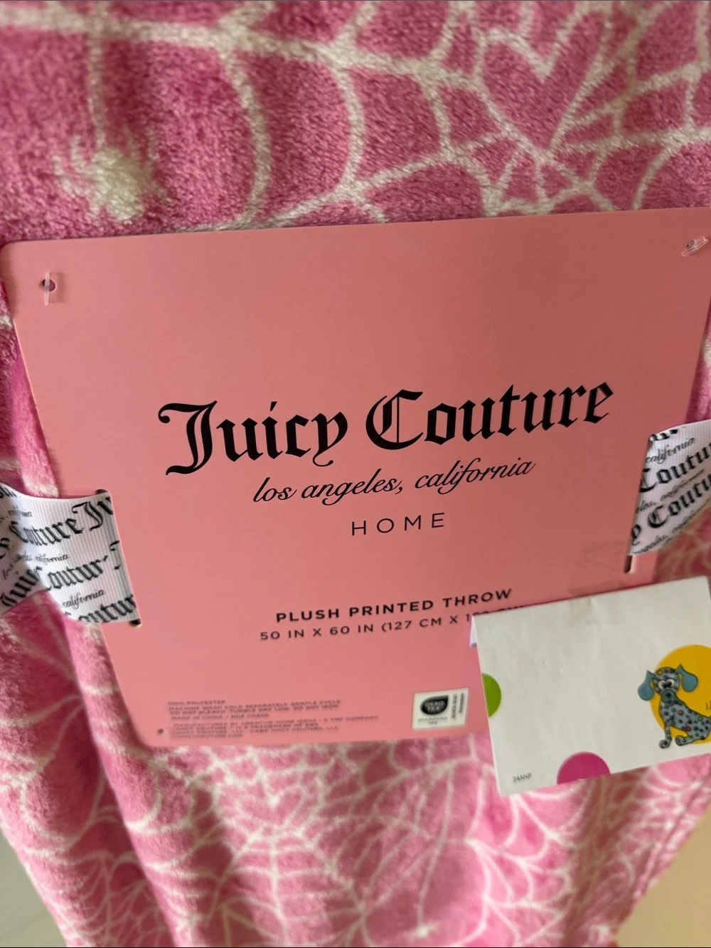 Juicy Couture Halloween Pink & White Spiderweb & Spiders Plush Throw Blanket